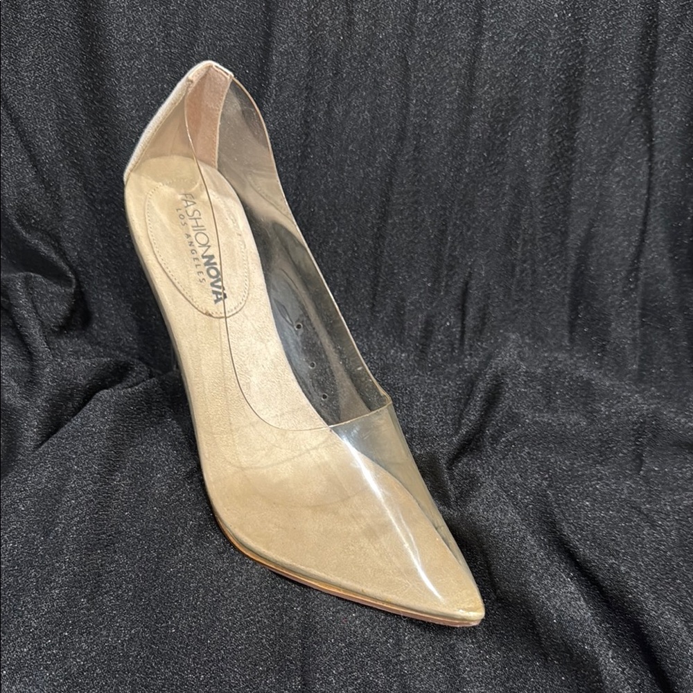 Fashion Nova Tan Stiletto Heels with Clear Panels